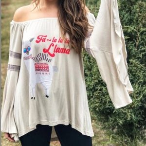 Judith March Fa La Llama Off Shoulder Shirt size M